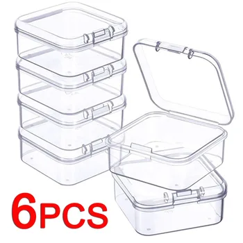 6 Adet Mini Kutuları Kare Şeffaf Plastik takı saklama kutusu Konteyner ambalaj kutusu Küpe Yüzük Boncuk Toplama Küçük Öğeler