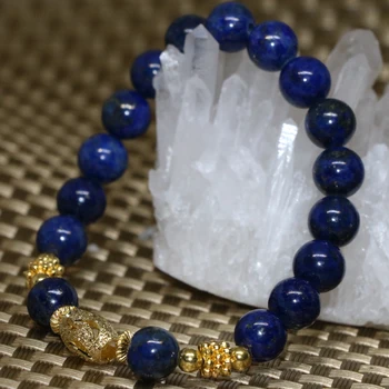 Doğal 8mm yuvarlak boncuk mavi lapis lazuli taş bilezik kadınlar yüksek dereceli altın renk aksesuarları takı yapımı 7.5 inç B2071