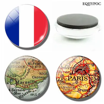 Fransız Bayrağı 30mm Buzdolabı Mıknatısı Fransa Paris Marsilya Lyon Güzel Harita Cam Kubbe Manyetik Buzdolabı Sticker Ev Dekorasyon