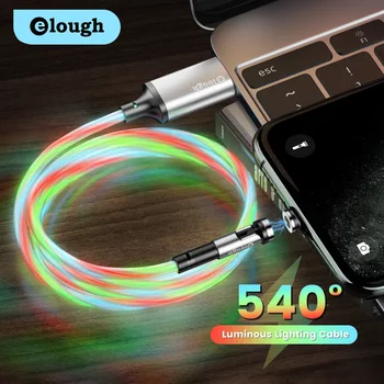 Elough 540 Döndür Manyetik Aydınlık Aydınlatma şarj aleti kablosu iPhone Xiaomi Poco LED mikro USB Tip C şarj kablosu Tel Kordon