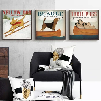 Duvar Sanatı Retro Altın Köpek Tuval Posterler ve Baskılar Husky Labrador Sarı Köpek Duvar Resimleri ıçin Oturma Odası Ev Dekor Cuadros