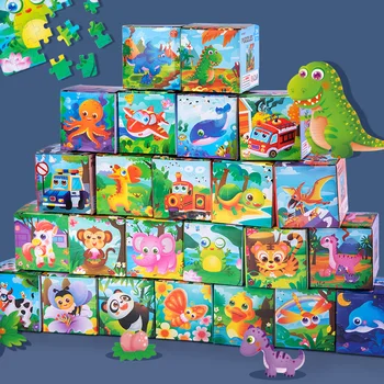 24 adet Ahşap Bulmaca Çocuk Oyuncak Karikatür ahşap hayvan Yapboz Çocuk Erken Eğitim öğretici oyuncaklar noel hediyesi Çocuklar İçin