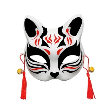 Yarım Yüz Maskesi El-Boyalı Japon Sakura Püsküller Tilki Maskesi Masquerade Cadılar Bayramı Hayvan Kabuki Kitsune Topu Maskeleri Cosplay Sahne