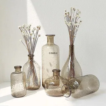 Avrupa Vintage Cam Vazolar saksı çiçeği Vazo Dekorasyon Ev Ins Oturma Odası Nordic Deco Kurutulmuş Çiçek Topraksız Şişe